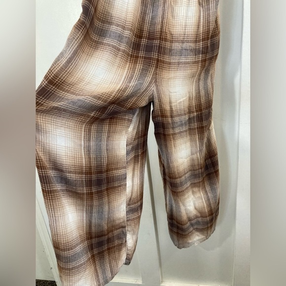 AMERICAN Eagle Brown plaid jumpsuit Size small spaghetti strap flowey - Picture 4 of 10